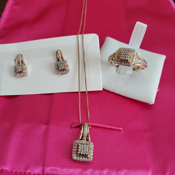 JC Penny Jewelry - 14K Rose Gold over Sterling Silver 925 DiamondJewelry Set